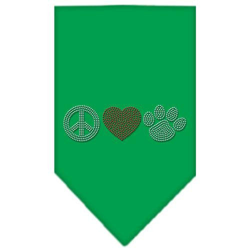 Peace Love Paw Rhinestone Bandana Emerald Green Large