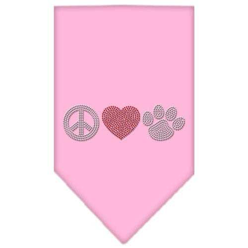 Peace Love Paw Rhinestone Bandana Light Pink Small