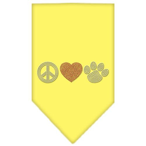 Peace Love Paw Rhinestone Bandana Yellow Small