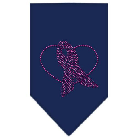 Pink Ribbon Rhinestone Bandana Navy Blue Small