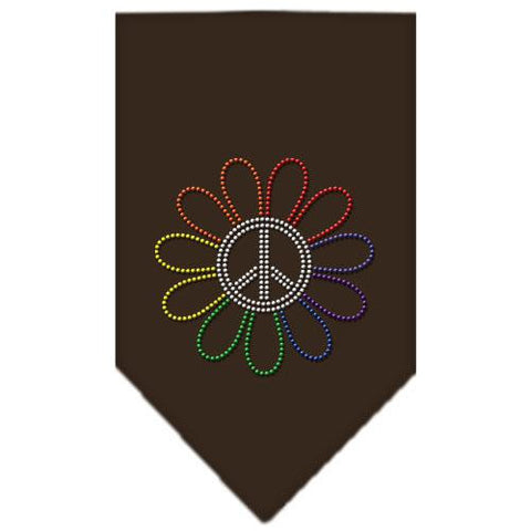 Rainbow Peace Flower Rhinestone Bandana Cocoa Large