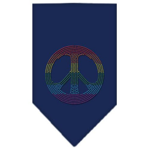 Rainbow Peace Sign Rhinestone Bandana Navy Blue large