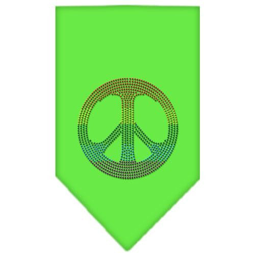 Rainbow Peace Sign Rhinestone Bandana Lime Green Small