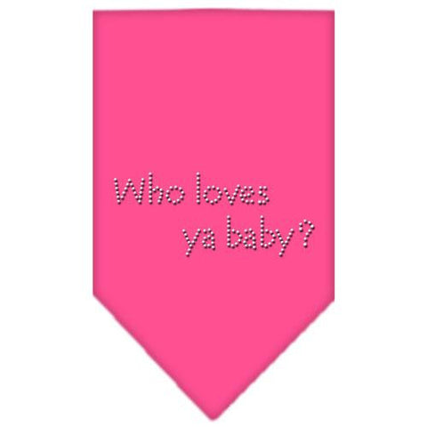 Who Loves Ya Baby Rhinestone Bandana Bright Pink Large