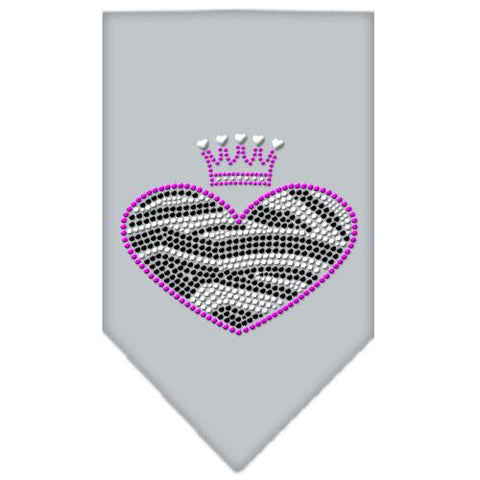 Zebra Heart Rhinestone Bandana Grey Large