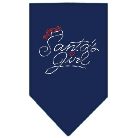 Santa's Girl Rhinestone Bandana Navy Blue Large