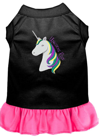 Unicorns Rock Embroidered Dog Dress Black With Bright Pink Lg (14)