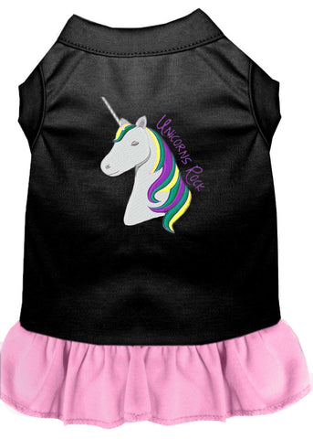 Unicorns Rock Embroidered Dog Dress Black With Light Pink Xs (8)