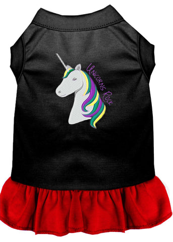 Unicorns Rock Embroidered Dog Dress Black With Red Lg (14)