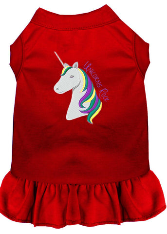 Unicorns Rock Embroidered Dog Dress Red Xs (8)