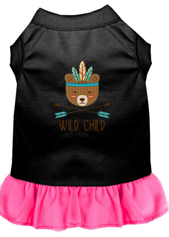 Wild Child Embroidered Dog Dress Black With Bright Pink Med (12)