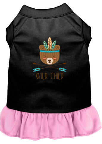 Wild Child Embroidered Dog Dress Black With Light Pink Med (12)