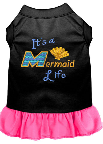 Mermaid Life Embroidered Dog Dress Black With Bright Pink Med (12)