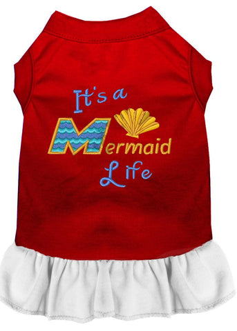 Mermaid Life Embroidered Dog Dress Red With White Med (12)