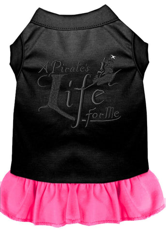 A Pirate's Life Embroidered Dog Dress Black With Bright Pink Lg (14)