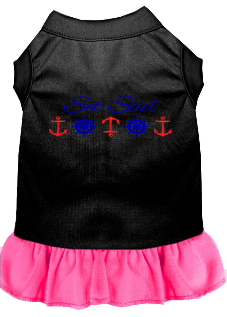 Set Sail Embroidered Dog Dress Black With Bright Pink Lg (14)