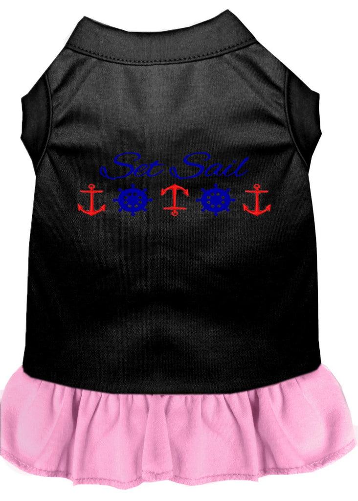 Set Sail Embroidered Dog Dress Black With Light Pink Lg (14)