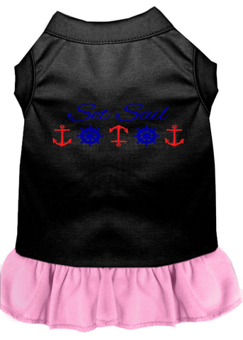 Set Sail Embroidered Dog Dress Black With Light Pink Med (12)