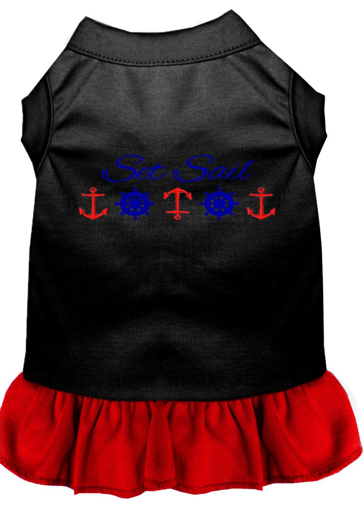 Set Sail Embroidered Dog Dress Black With Red Sm (10)