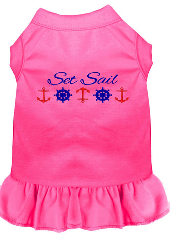 Set Sail Embroidered Dog Dress Bright Pink 4x (22)