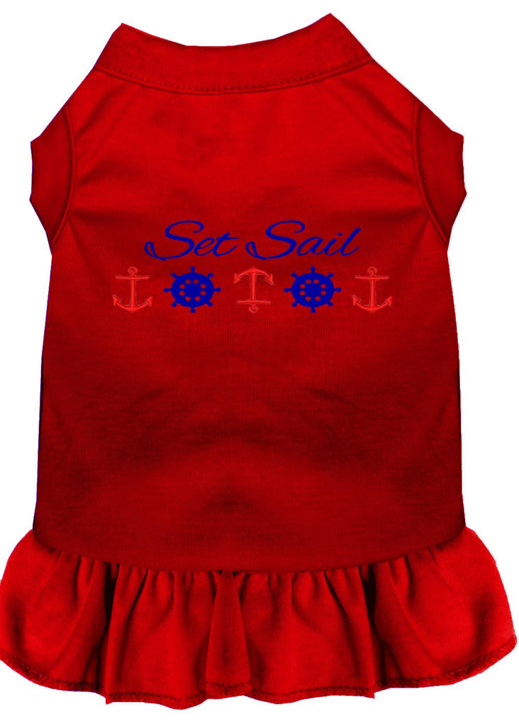 Set Sail Embroidered Dog Dress Red 4x (22)