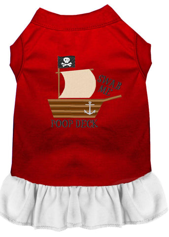 Poop Deck Embroidered Dog Dress Red With White Med (12)