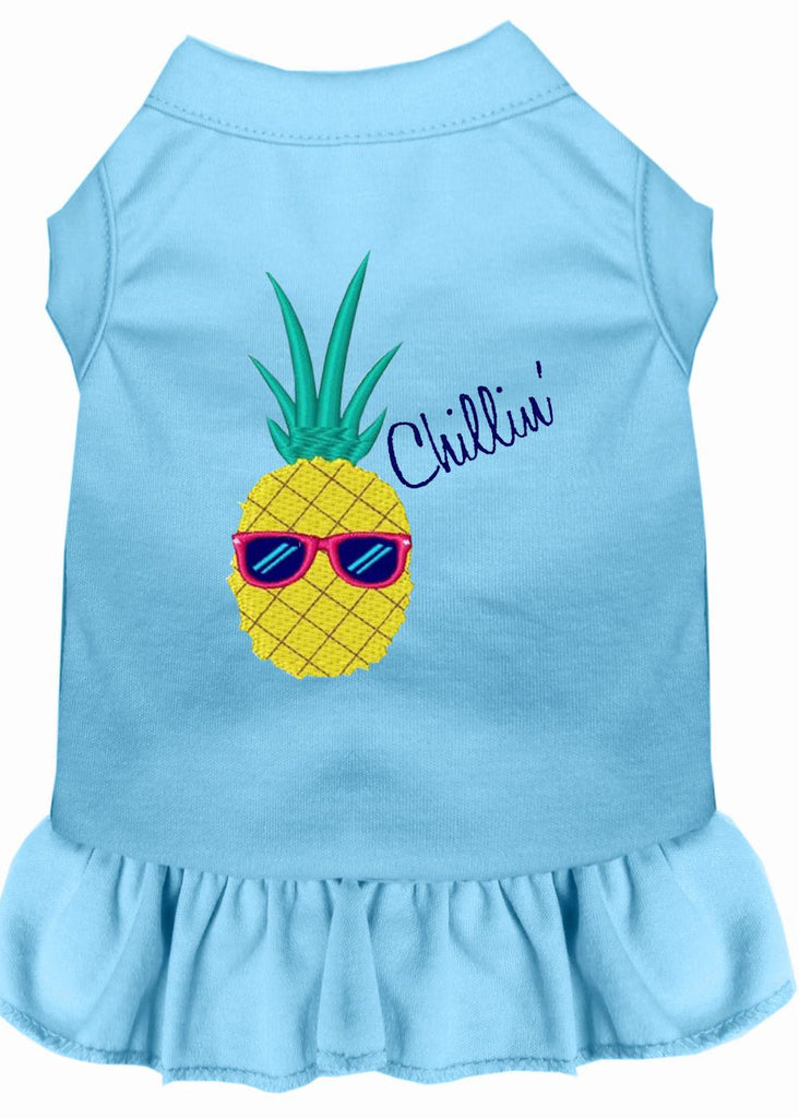 Pineapple Chillin Embroidered Dog Dress Baby Blue 4x (22)