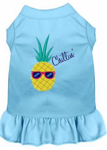 Pineapple Chillin Embroidered Dog Dress Baby Blue Sm (10)