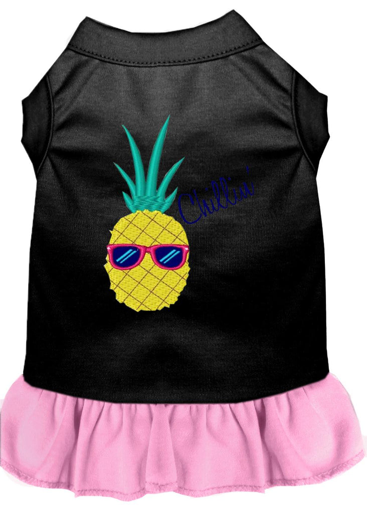 Pineapple Chillin Embroidered Dog Dress Black With Light Pink Lg (14)