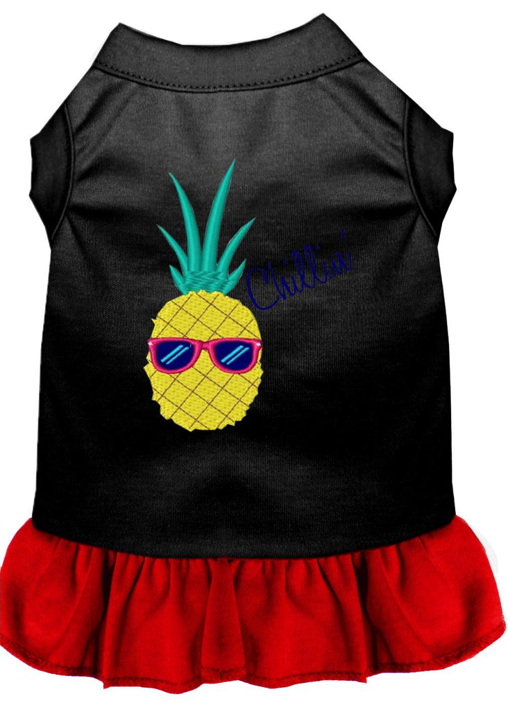 Pineapple Chillin Embroidered Dog Dress Black With Red Lg (14)