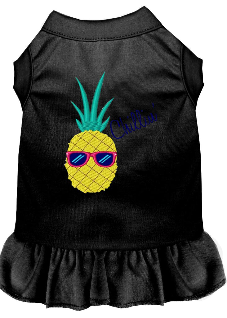 Pineapple Chillin Embroidered Dog Dress Black Sm (10)