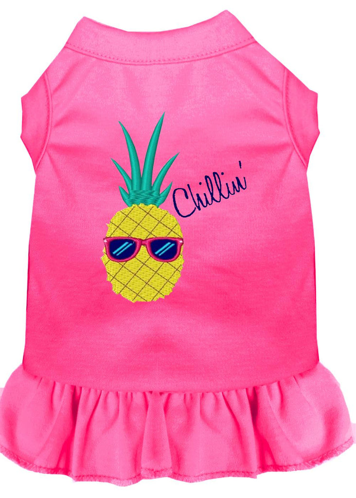 Pineapple Chillin Embroidered Dog Dress Bright Pink Lg (14)