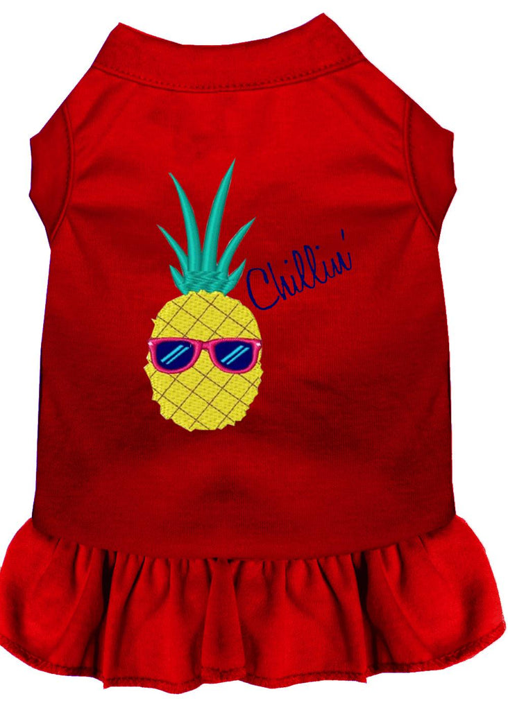 Pineapple Chillin Embroidered Dog Dress Red 4x (22)