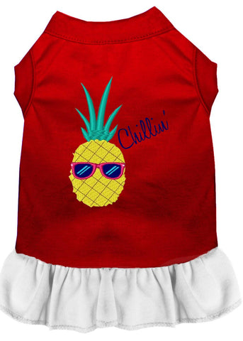 Pineapple Chillin Embroidered Dog Dress Red With White Lg (14)