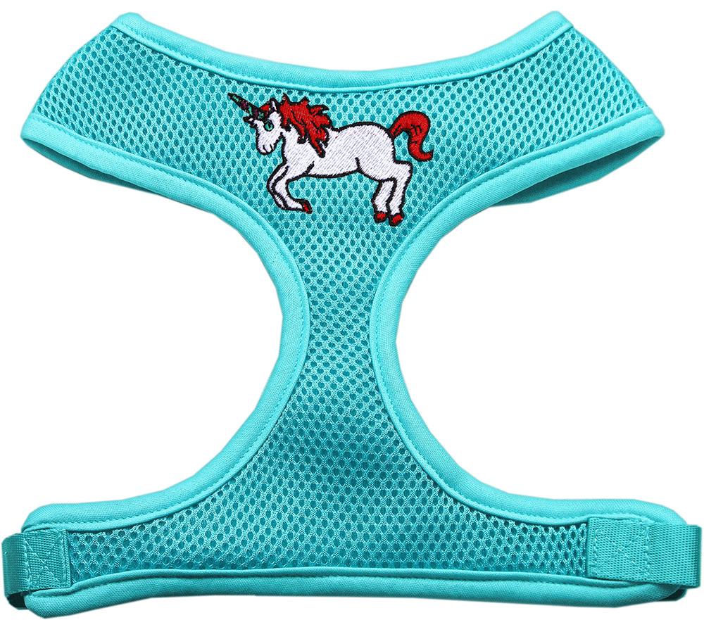 Unicorn Embroidered Soft Mesh Harness Aqua Large