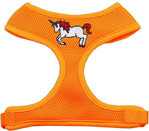 Unicorn Embroidered Soft Mesh Harness Orange Large