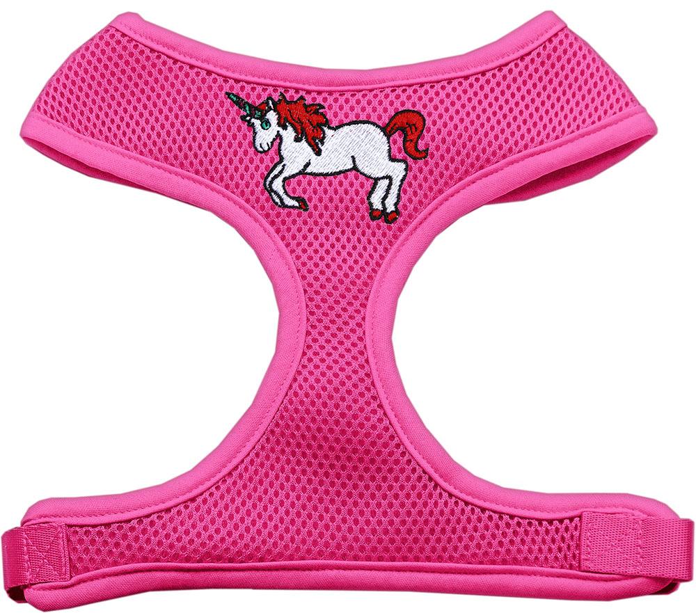 Unicorn Embroidered Soft Mesh Harness Pink Large