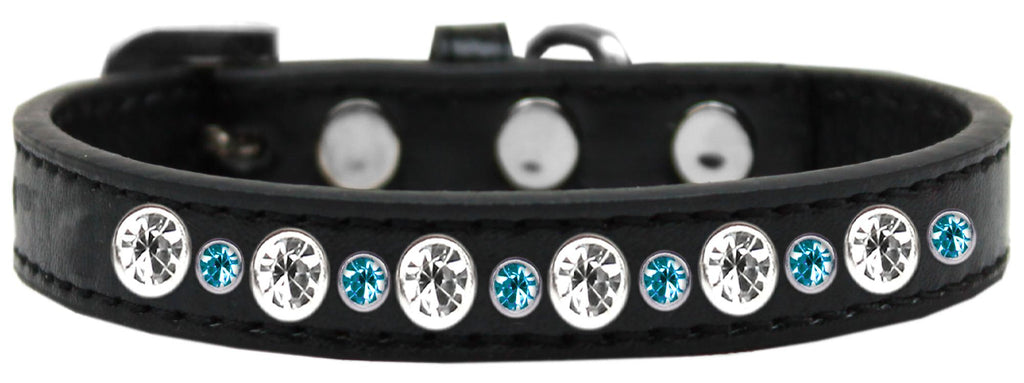 Posh Jeweled Dog Collar Black With Aqua Size 12