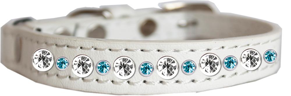 Posh Jeweled Dog Collar White With Aqua Size 10