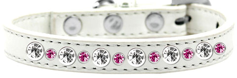 Posh Jeweled Dog Collar White With Bright Pink Size 10