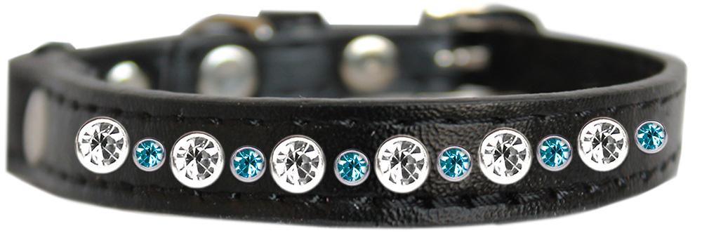 Posh Jeweled Cat Collar Black With Aqua Size 10