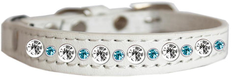 Posh Jeweled Cat Collar White With Aqua Size 10