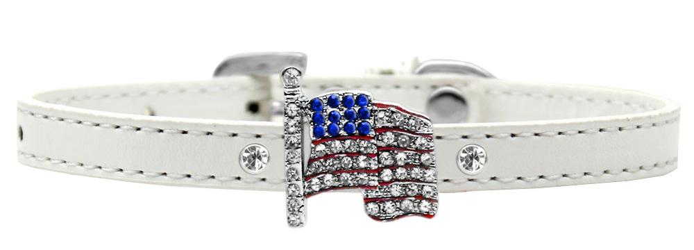 Flag Charm Dog Collar White Size 10