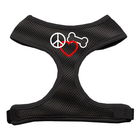 Peace, Love, Bone Design Soft Mesh Harnesses Black Large