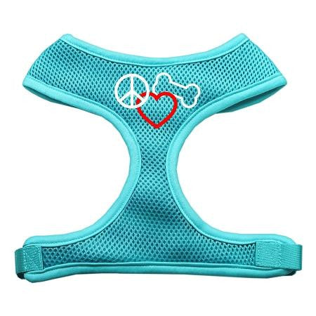 Peace, Love, Bone Design Soft Mesh Harnesses Aqua Medium