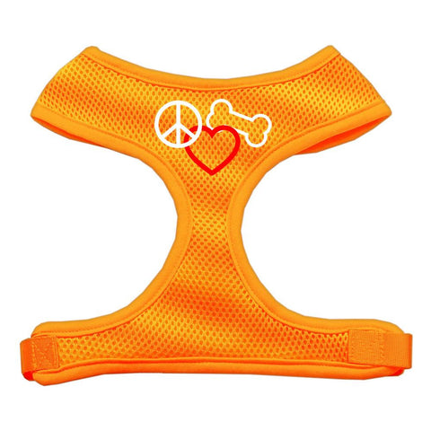 Peace, Love, Bone Design Soft Mesh Harnesses Orange Medium