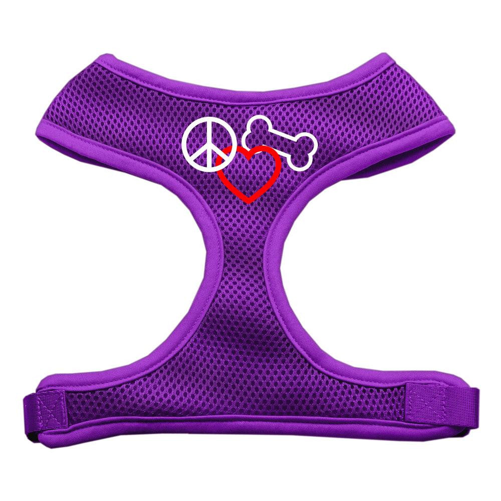 Peace, Love, Bone Design Soft Mesh Harnesses Purple Medium