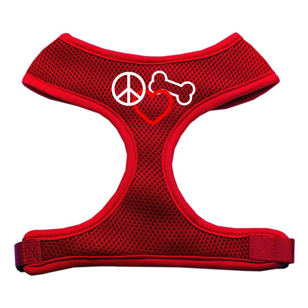 Peace, Love, Bone Design Soft Mesh Harnesses Red Medium