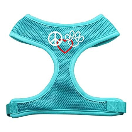 Peace, Love, Paw Design Soft Mesh Harnesses Aqua Extra Large