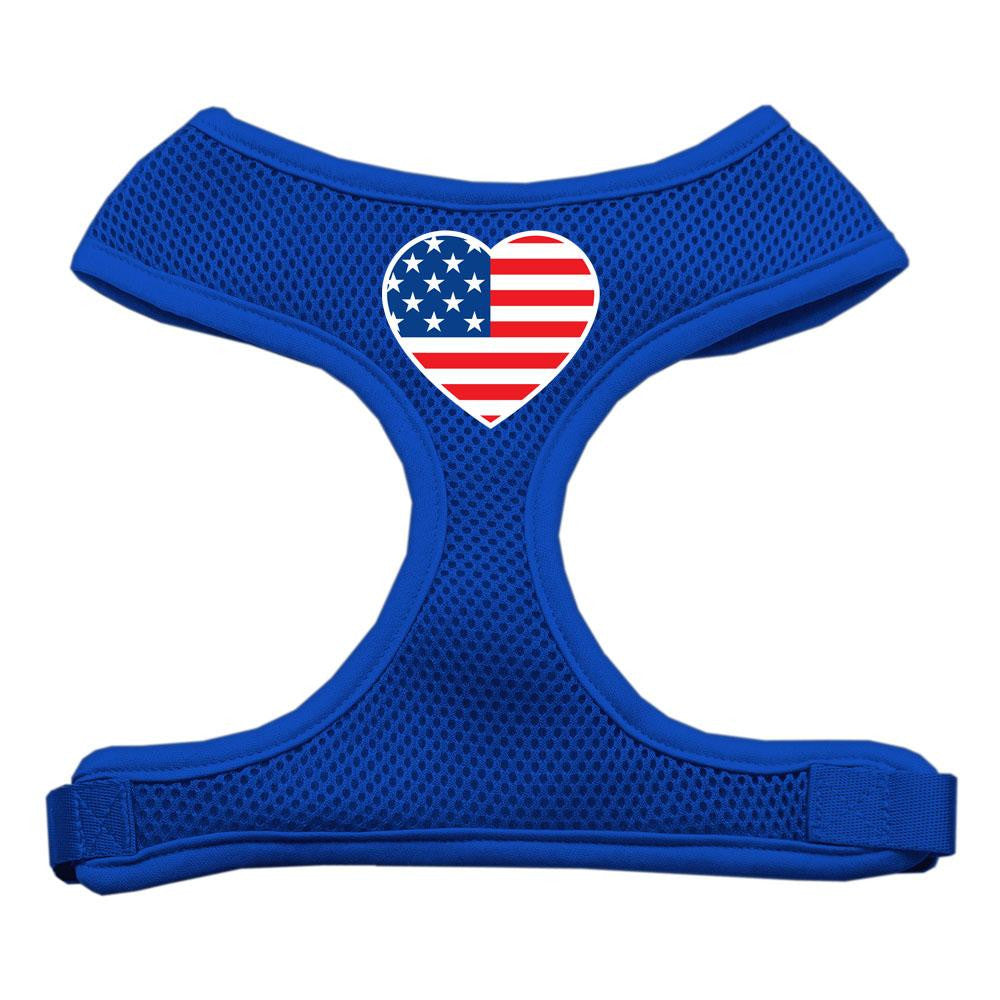 Heart Flag USA Screen Print Soft Mesh Harness Blue Large